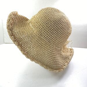 April Cornell Paille Straw Floppy Crochet Hat Wide Brim Peasant Country Gardenin